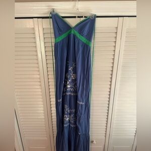 DeJaVu Elegant Blue and Green Floral Maxi Dress